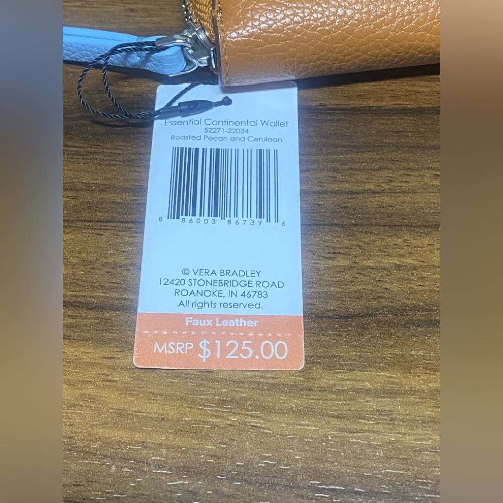 Vera Bradley Essential Continental Blue Bow Vegan Pebbled Leather Wallet - Picture 8 of 8